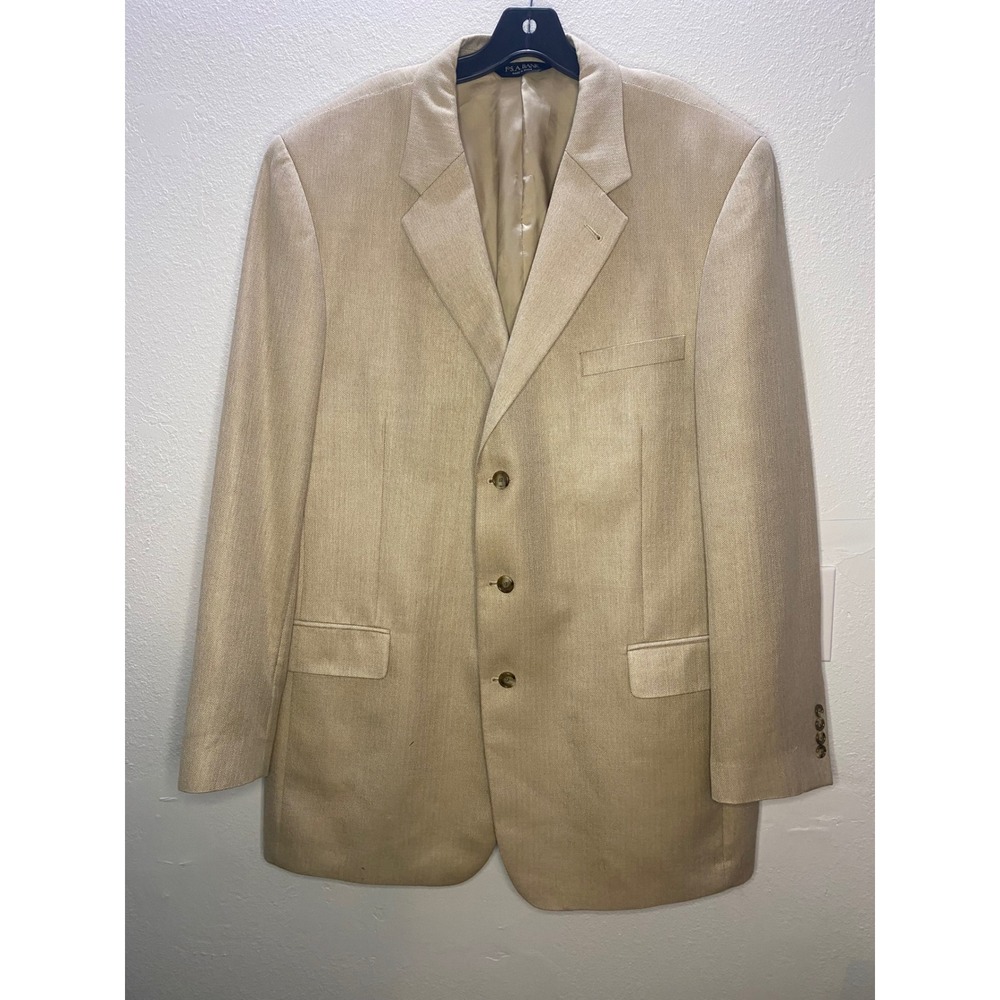 Jos A Bank Blazer Mens 48XL Tan Silk Camel Hair Herringbone Sport Coat Excellent